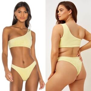 NWT FRANKIE’S BIKINIS‎ Pastel Terrycloth Asymmetric 1 Shoulder Bikini Crop Top L